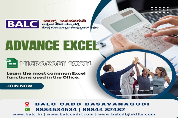 Master Excel, Master Your Data. Start Learning Advance Excel at BALC Software Training Center Basavanagudi, Bengaluru.