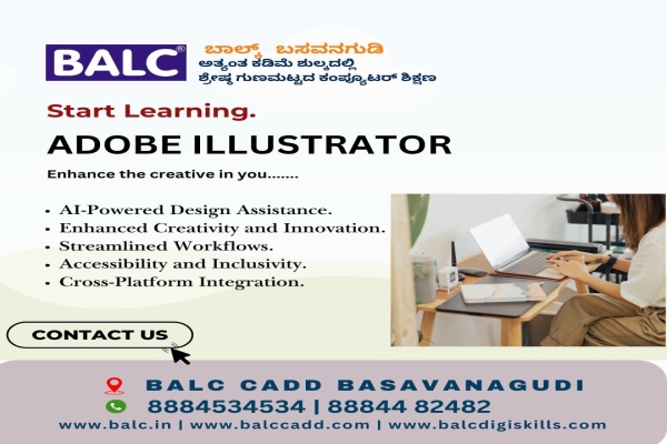 Creative your vision with Adobe Illustrator, Start at BALC Software Training Centre Basavanagudi, Bengaluru.